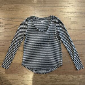 LOFT Black and Grey Striped V-neck Tee - Size XS